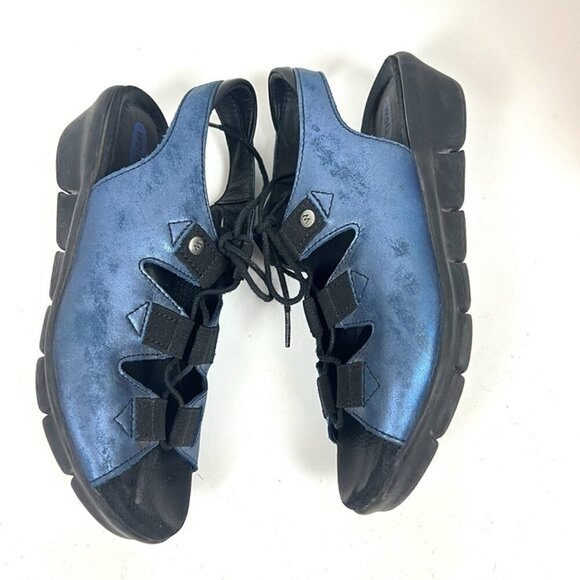 Wolky Arena Gladiator Wedge Metallic Blue Leather Comfort Sandals EU 38 US 7.5 - Picture 5 of 9